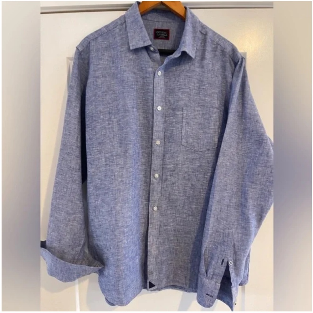 UNTUCKit Wrinkle-Resistant Linen Vin Santo Shirt Navy XL Slim Fit